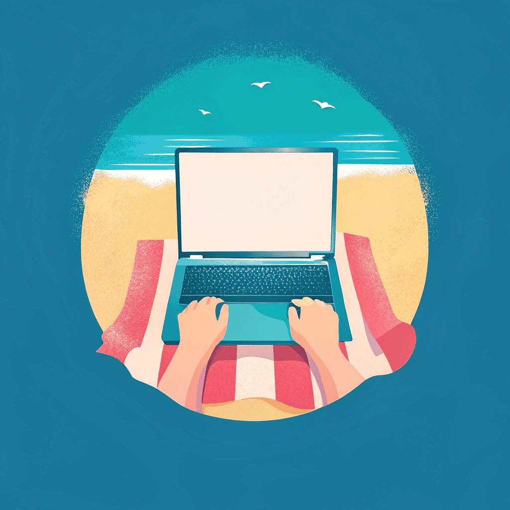 person working on their laptop on the beach
