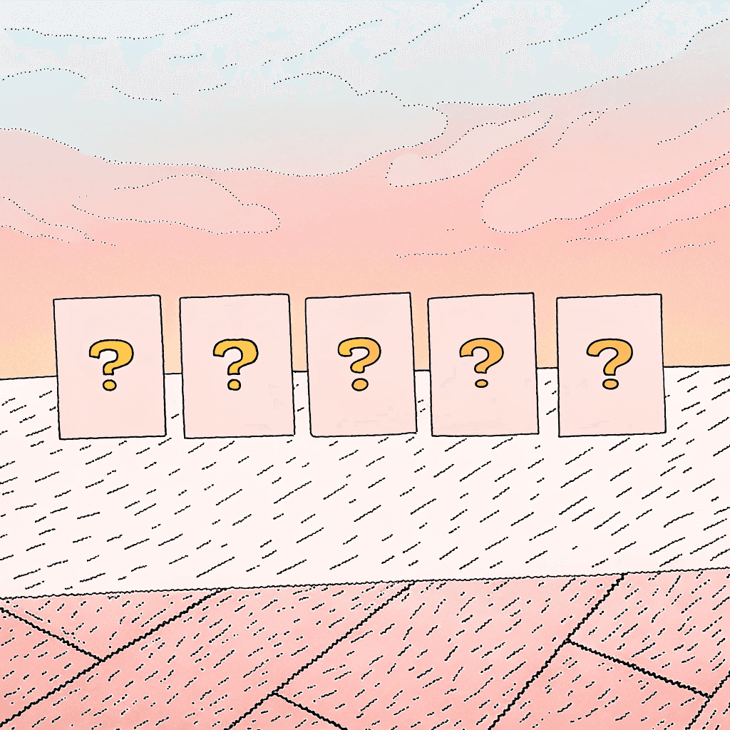 5 cards with question marks on it