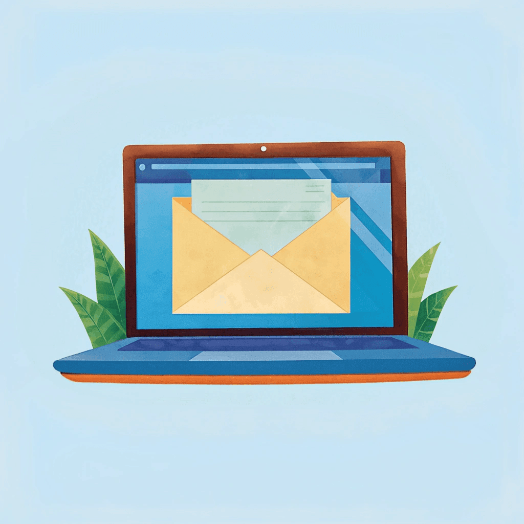 laptop screen with a letter in an envelope projected on it